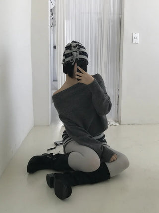 striped ribbon knit beanie