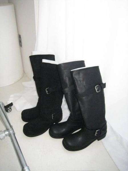 buckle suede leather long boots