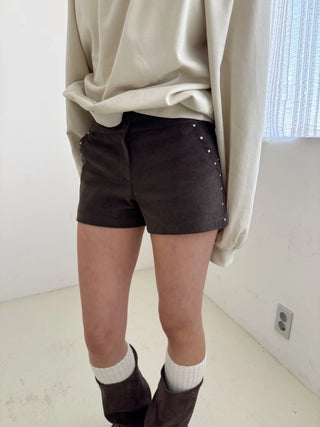 golden studded corduroy rivet winter shorts