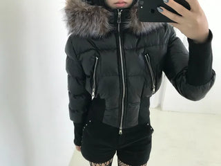 long shirred raccoon fur hooded wellon slim-fit cropped short padding