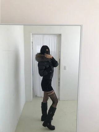 long shirred raccoon fur hooded wellon slim-fit cropped short padding