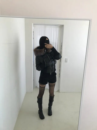 long shirred raccoon fur hooded wellon slim-fit cropped short padding