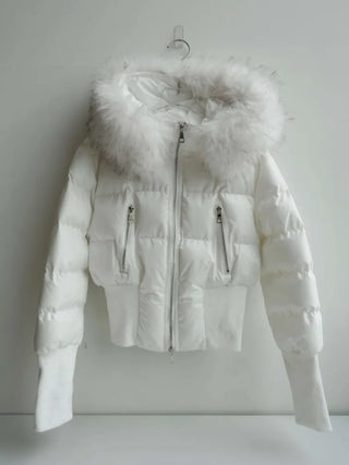 long shirred raccoon fur hooded wellon slim-fit cropped short padding