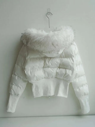 long shirred raccoon fur hooded wellon slim-fit cropped short padding