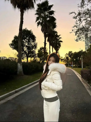 long shirred raccoon fur hooded wellon slim-fit cropped short padding