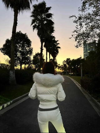 long shirred raccoon fur hooded wellon slim-fit cropped short padding