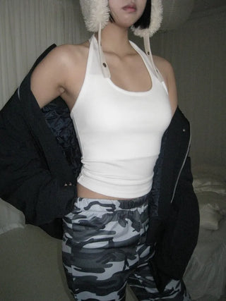 cap-built halter neck nasi 4-season bra top hip bralette tank top