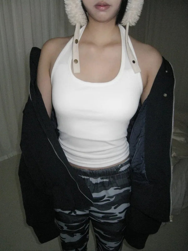 cap-built halter neck nasi 4-season bra top hip bralette tank top