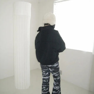 Camouflage Lace Frill Pleated Leggings with Flare Banding Pants