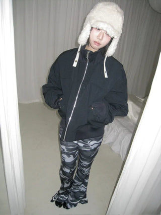 Ent High Neck Cotton Cut Shibori Overfit Zip-up Aviator Jumper Winter Bomber JK