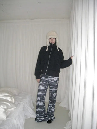 Ent High Neck Cotton Cut Shibori Overfit Zip-up Aviator Jumper Winter Bomber JK