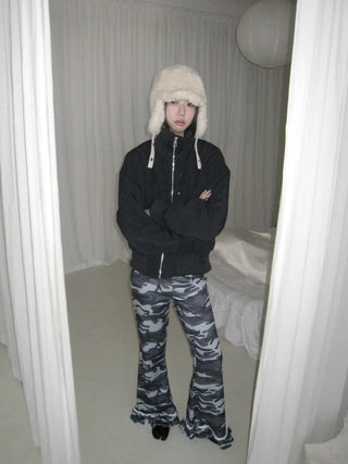 Ent High Neck Cotton Cut Shibori Overfit Zip-up Aviator Jumper Winter Bomber JK