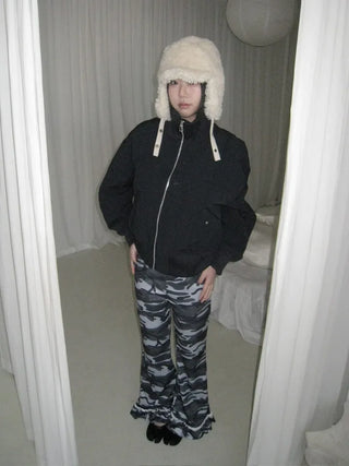 Ent High Neck Cotton Cut Shibori Overfit Zip-up Aviator Jumper Winter Bomber JK