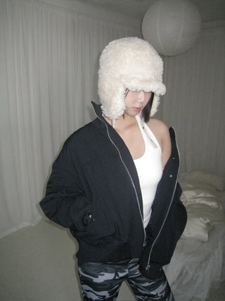 Ent High Neck Cotton Cut Shibori Overfit Zip-up Aviator Jumper Winter Bomber JK