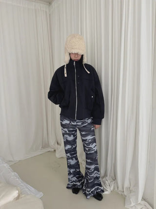 Ent High Neck Cotton Cut Shibori Overfit Zip-up Aviator Jumper Winter Bomber JK