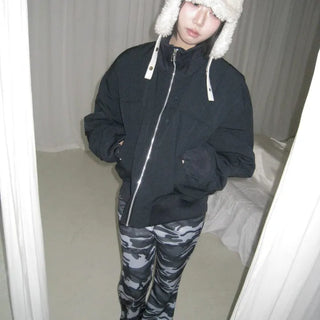 Ent High Neck Cotton Cut Shibori Overfit Zip-up Aviator Jumper Winter Bomber JK