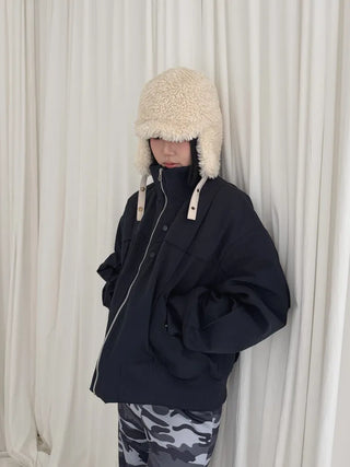 Ent High Neck Cotton Cut Shibori Overfit Zip-up Aviator Jumper Winter Bomber JK