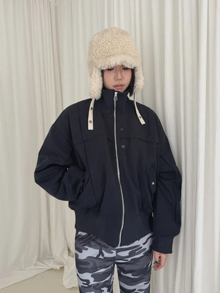 Ent High Neck Cotton Cut Shibori Overfit Zip-up Aviator Jumper Winter Bomber JK