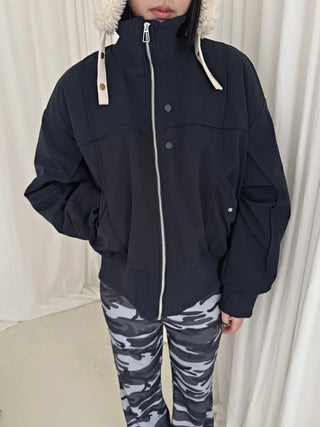 Ent High Neck Cotton Cut Shibori Overfit Zip-up Aviator Jumper Winter Bomber JK