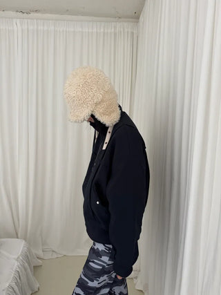 Ent High Neck Cotton Cut Shibori Overfit Zip-up Aviator Jumper Winter Bomber JK