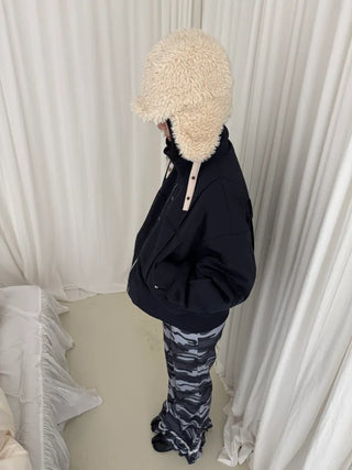 Ent High Neck Cotton Cut Shibori Overfit Zip-up Aviator Jumper Winter Bomber JK