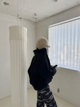 Ent High Neck Cotton Cut Shibori Overfit Zip-up Aviator Jumper Winter Bomber JK