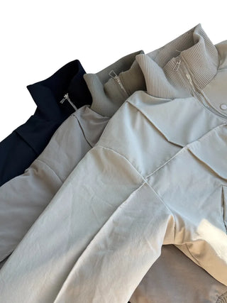 Ent High Neck Cotton Cut Shibori Overfit Zip-up Aviator Jumper Winter Bomber JK