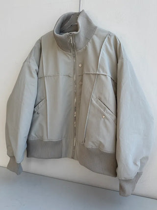 Ent High Neck Cotton Cut Shibori Overfit Zip-up Aviator Jumper Winter Bomber JK