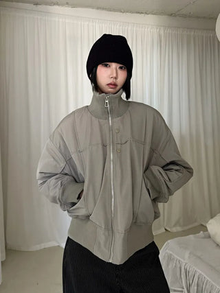 Ent High Neck Cotton Cut Shibori Overfit Zip-up Aviator Jumper Winter Bomber JK