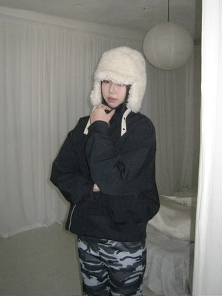 Ent High Neck Cotton Cut Shibori Overfit Zip-up Aviator Jumper Winter Bomber JK