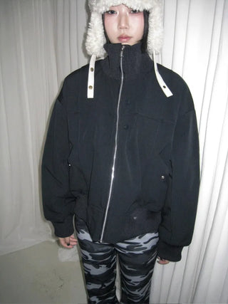 Ent High Neck Cotton Cut Shibori Overfit Zip-up Aviator Jumper Winter Bomber JK