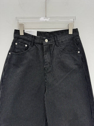 Black Striped Wide Curve Cotton Pants