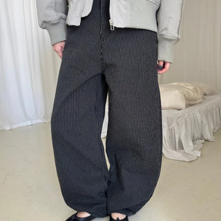 Black Striped Wide Curve Cotton Pants