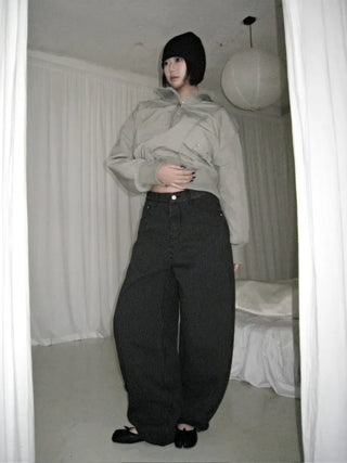 Black Striped Wide Curve Cotton Pants