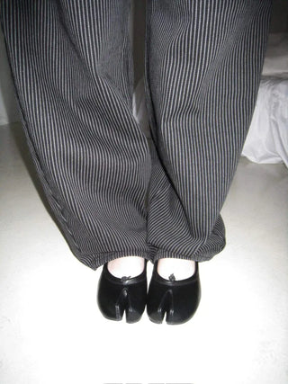 Black Striped Wide Curve Cotton Pants