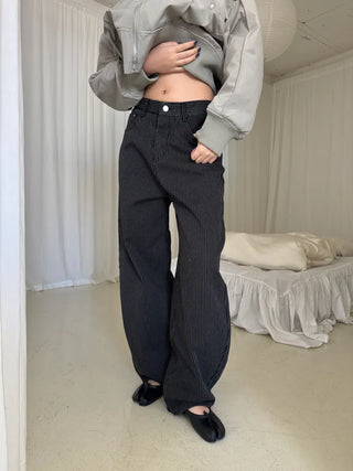 Black Striped Wide Curve Cotton Pants