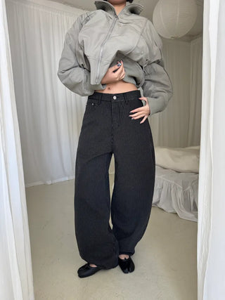 Black Striped Wide Curve Cotton Pants