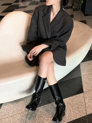 Button two-way one-button oversized wool jacket