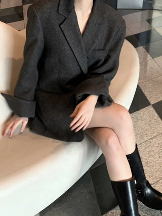 Button two-way one-button oversized wool jacket