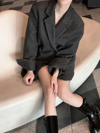 Button two-way one-button oversized wool jacket