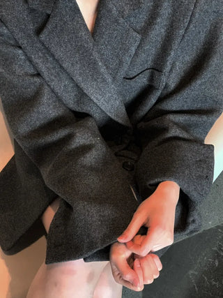 Button two-way one-button oversized wool jacket