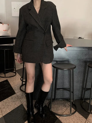 Button two-way one-button oversized wool jacket