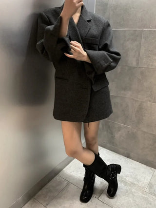Button two-way one-button oversized wool jacket