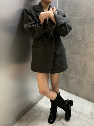 Button two-way one-button oversized wool jacket