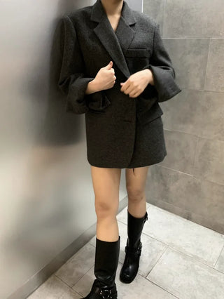 Button two-way one-button oversized wool jacket