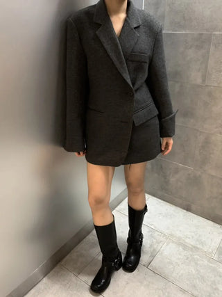 Button two-way one-button oversized wool jacket