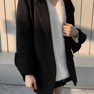 Button two-way one-button oversized wool jacket