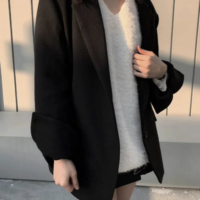Button two-way one-button oversized wool jacket