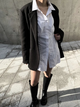 Button two-way one-button oversized wool jacket