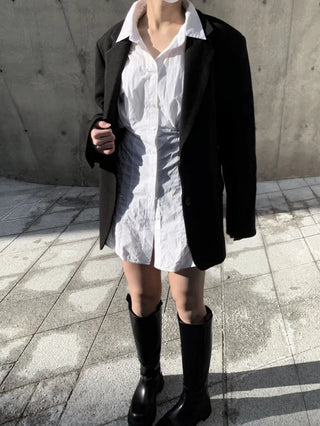 Button two-way one-button oversized wool jacket